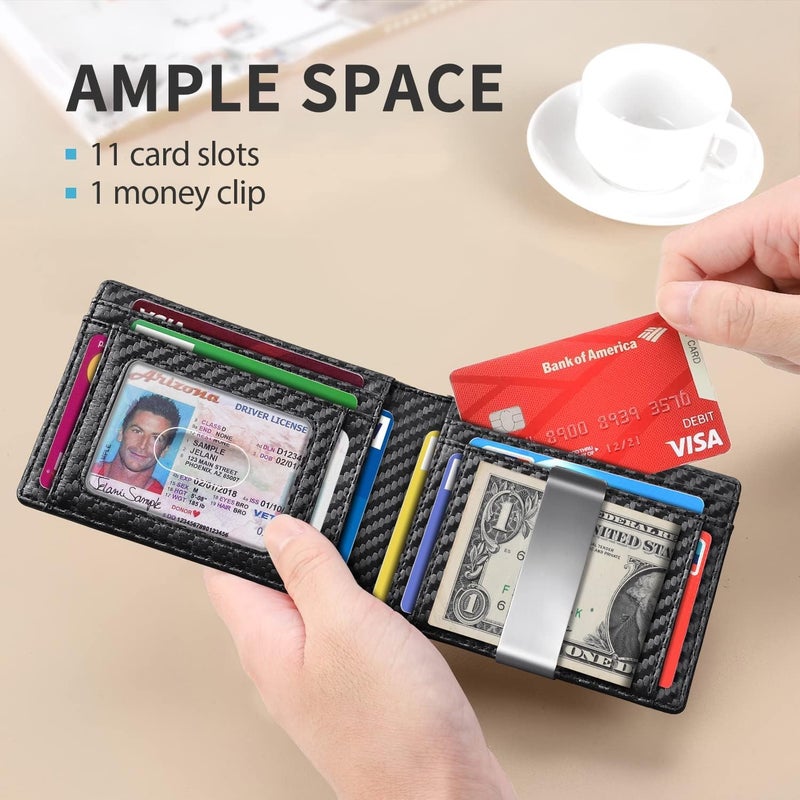 RUNBOX Slim Novelty Wallets for Men RFID Blocking 11 Card Holder Minimalist Small Leather Bifold Men's Front Pocket Wallet Gift Box - Image 2